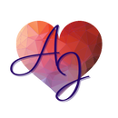 Initials AJ on top of a multicolor fractal heart